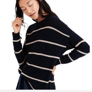 Aerie Black and Cream Striped Crewneck Sweater